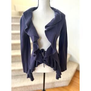 Malika Purple Plum Cashmere Ruffle Hem Tie Cardigan